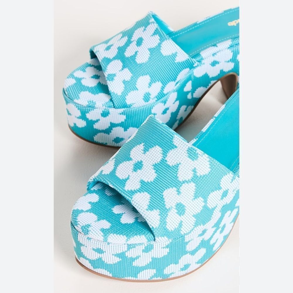 6.5 Larroude Women's Shoes LARROUDÉ Miso Platform Sandal, Acqua Floral Knit 🍬